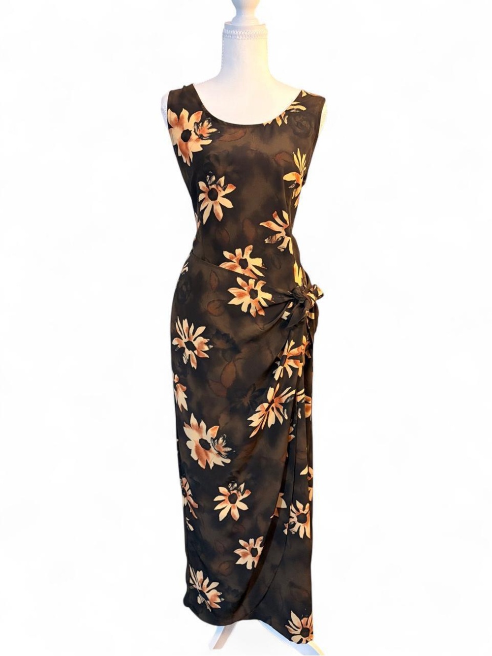 Vintage 90s Westport Ltd Floral Sarong Tie Maxi Dress Size 12